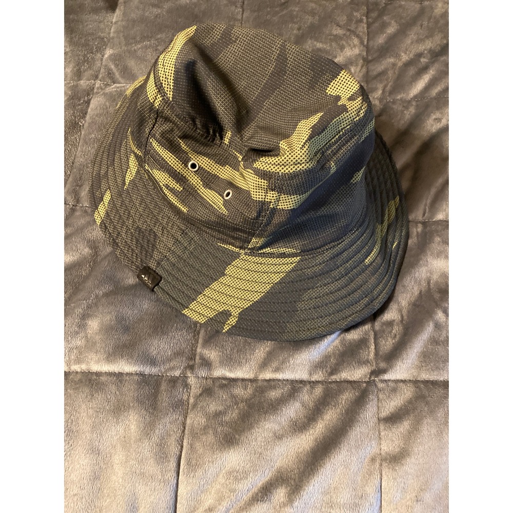 Adidas Climalite Bucket Hat Camo Grid Pattern Sun Fishing Hat Black Green 0320